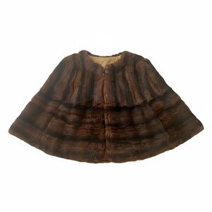 Vintage fur cape satin lining embroidered large mid length